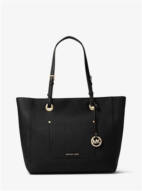 michael kors tote black leather|michael kors large black tote.